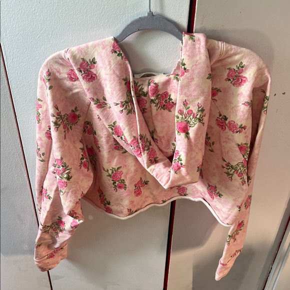 LoveShackFancy Pink Floral crop hoodie - Picture 3 of 3